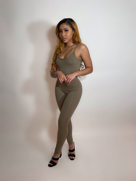 Khaki/Black Basic Jumpsuit